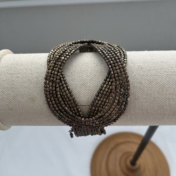Brass small beaded flexible cuff bracelet, good condition, boho, retro - Picture 6 of 7